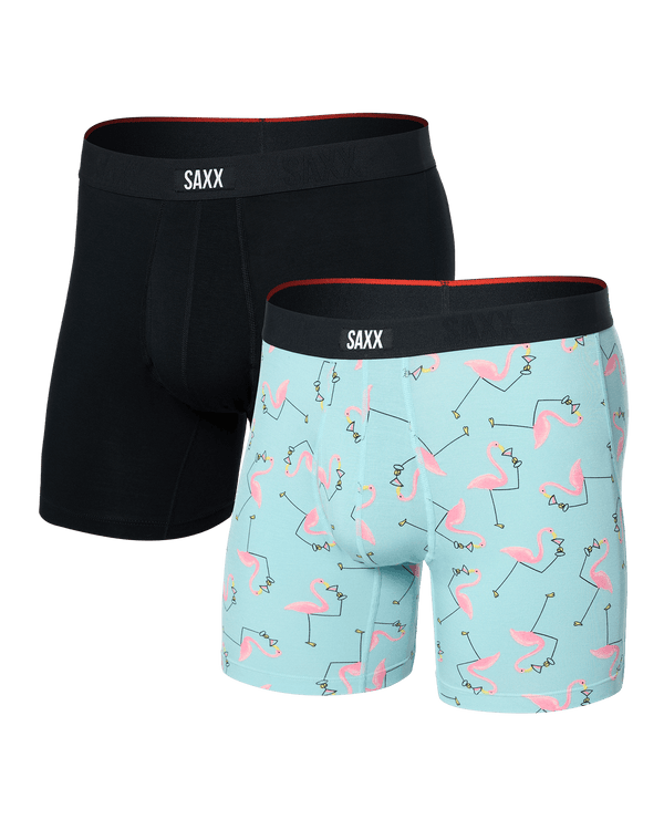 Front of Vibe Xtra Boxer Brief Fly 2 Pack in Drinko Flamingo/Black