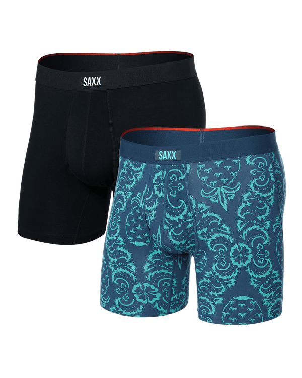 Front of Vibe Xtra Boxer Brief Fly 2 Pack in Pineapple Brocade/Black