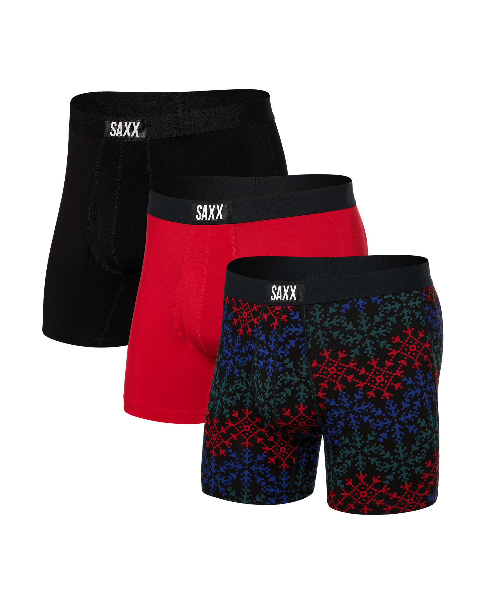 Front of Ultra Super Soft (3 Pack) Boxer Brief in Snowflake/Cherry/Black