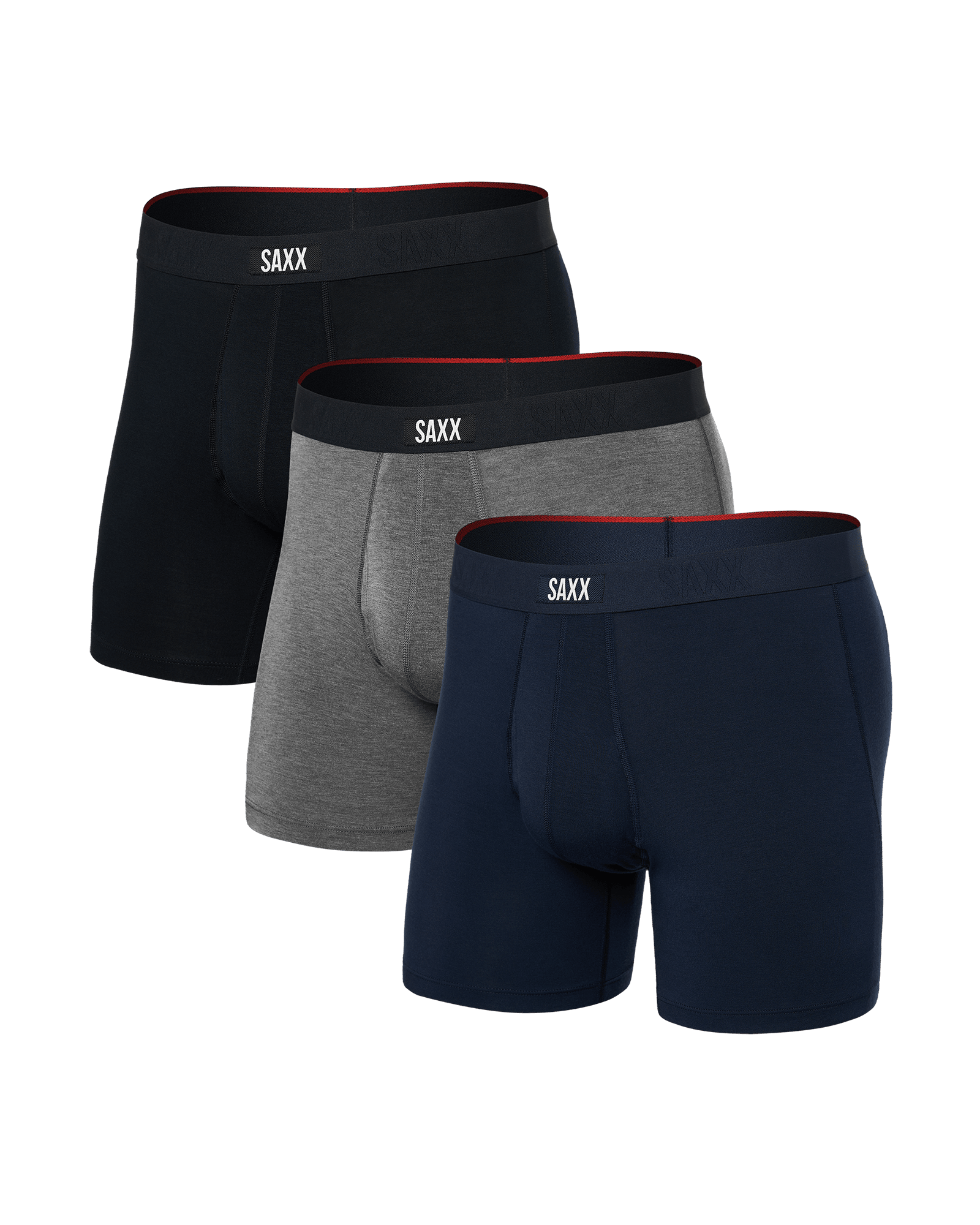 Front of Vibe Xtra (3 Pack) Boxer Brief in Black/Dark Grey Heather/Navy