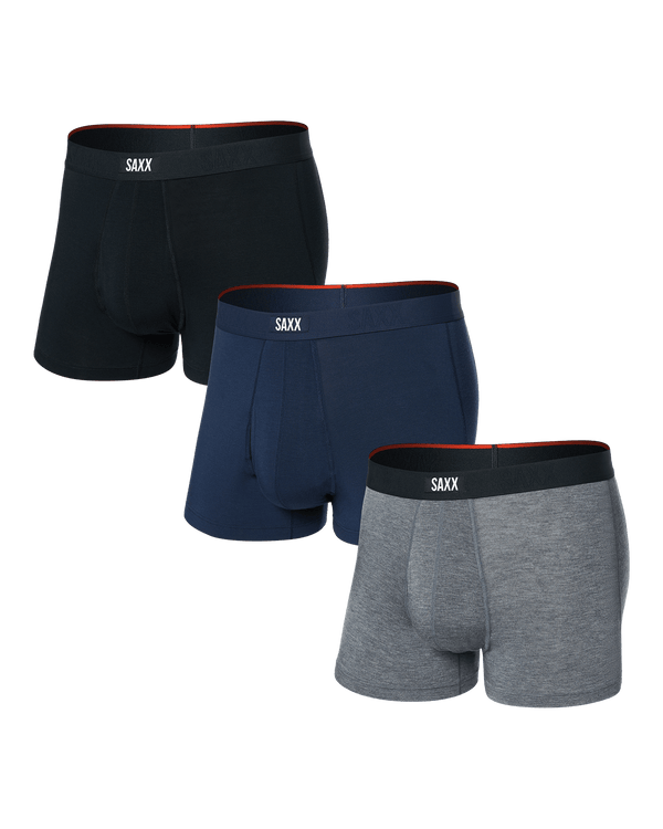 Front of Vibe Xtra Trunk Fly 3 Pack in Black/Dark Grey Heather/Navy