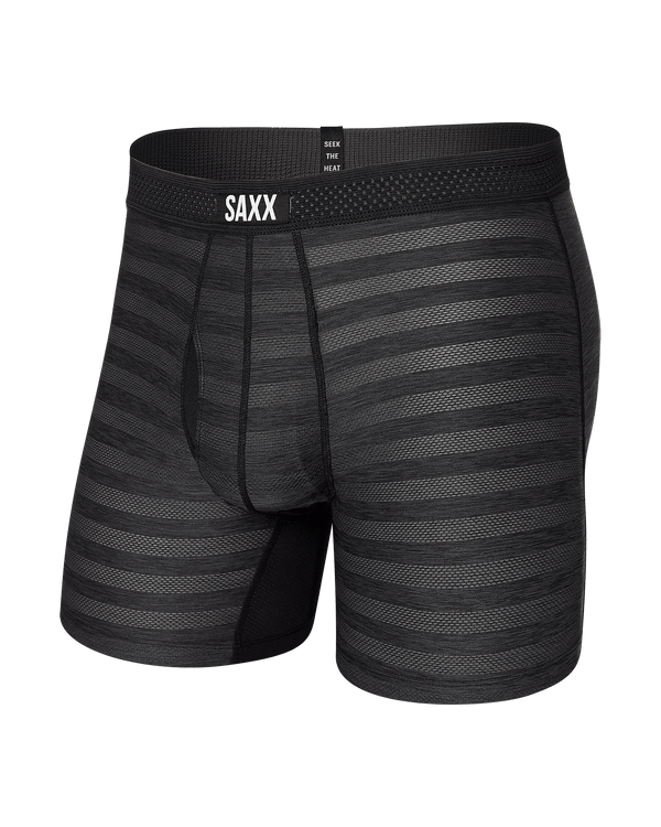 Front of DropTemp Cooling Mesh Boxer Brief Fly in Black Heather