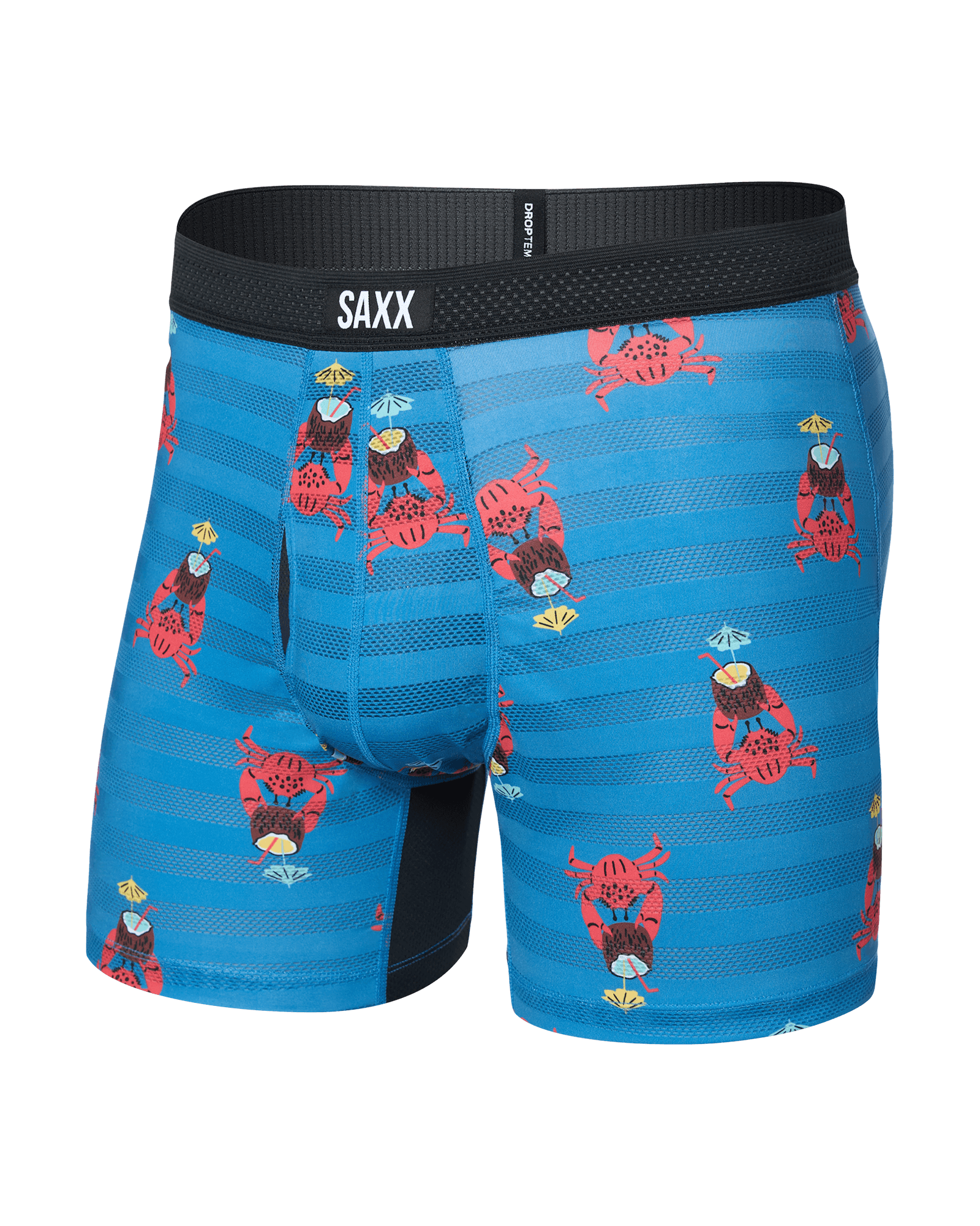 Front of Droptemp Cooling Mesh Boxer Brief Fly in Crab Cocktail-Lake Blue