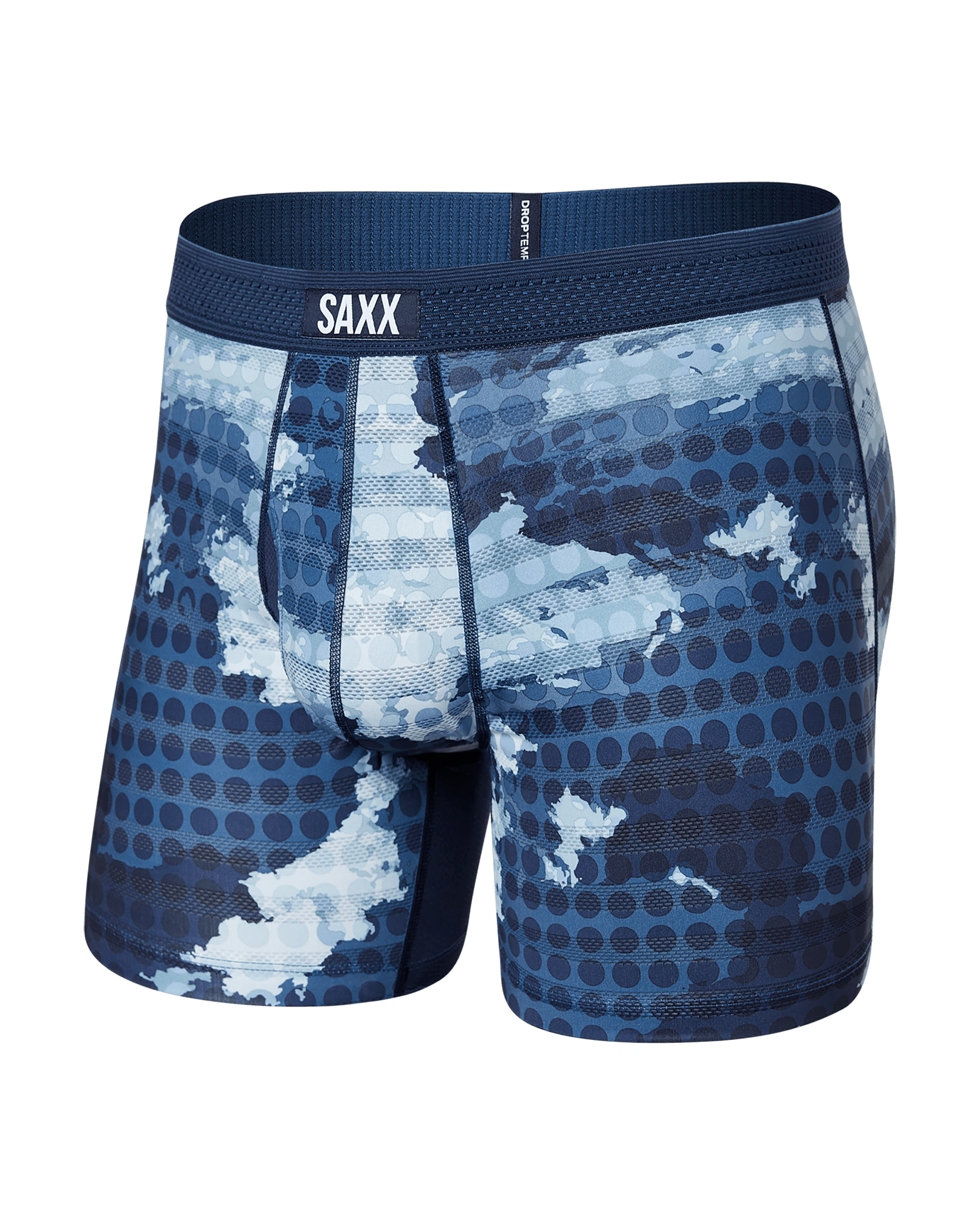 Front of Droptemp Cooling Mesh Boxer Brief Fly in Cloud Drop Camo- Navy