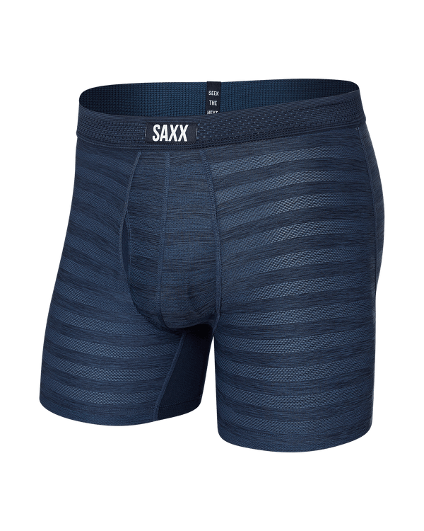 Front of DropTemp Cooling Mesh Boxer Brief Fly in Dark Denim Heather