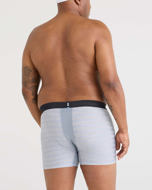 Back - Model wearing Droptemp Cooling Mesh Boxer Brief Fly in Mid Grey Heather