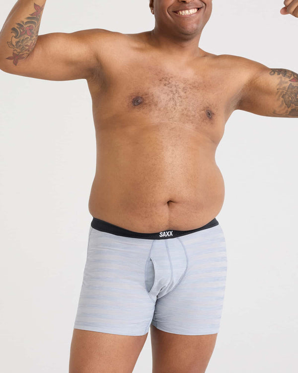 Front - Model wearing Droptemp Cooling Mesh Boxer Brief Fly in Mid Grey Heather