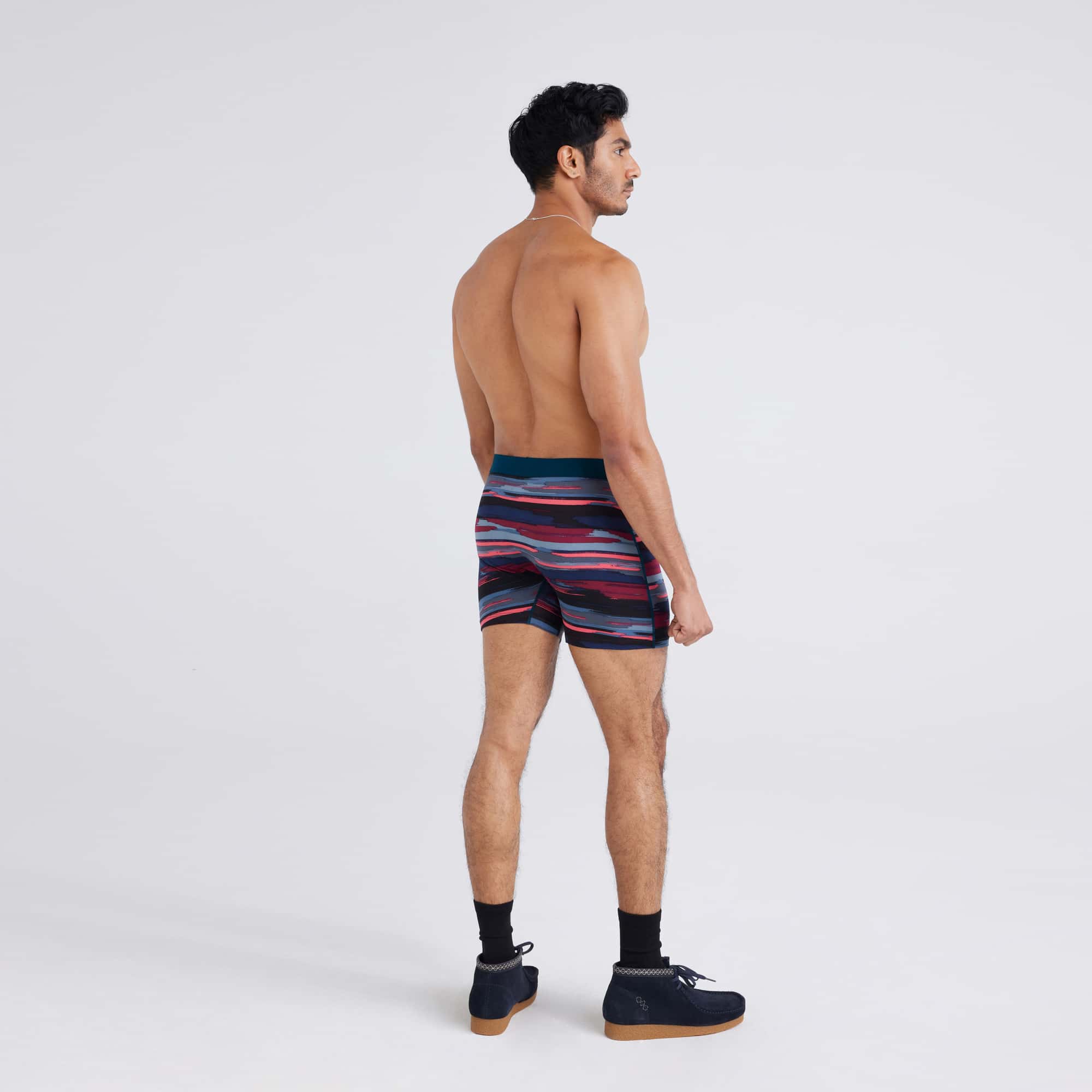 Back - Model wearing Daytripper Boxer Brief in Abstract Stripe-Multi