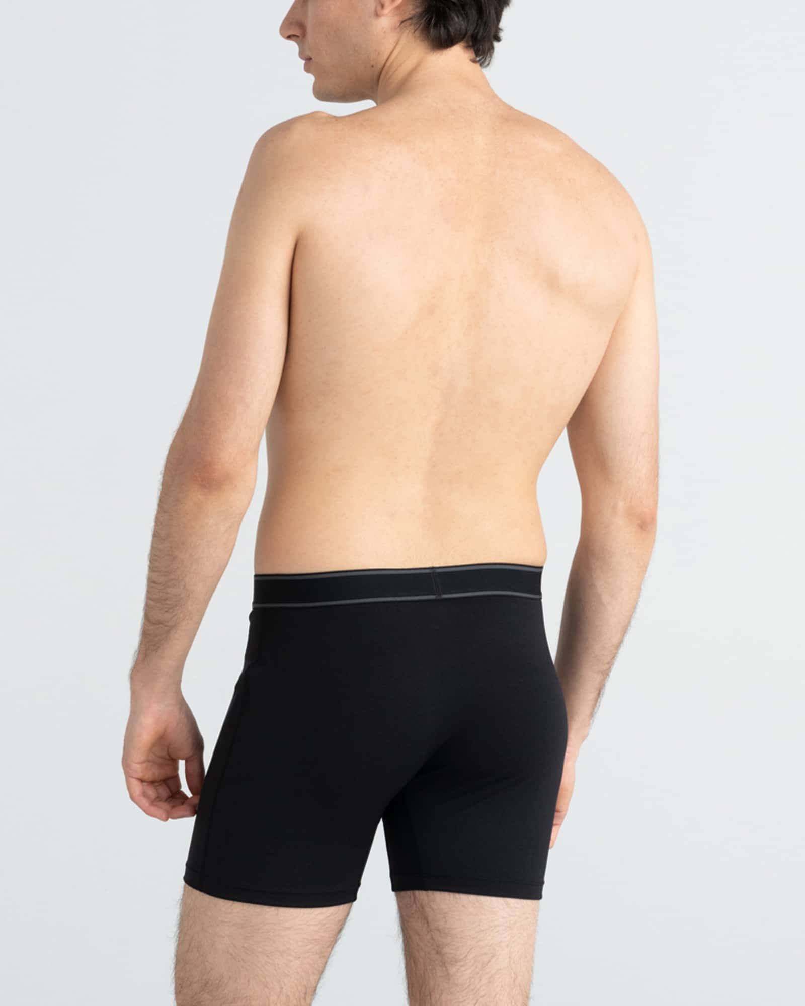 Back - Model wearing Daytripper Boxer Brief Fly 10Pk in Black/Navy