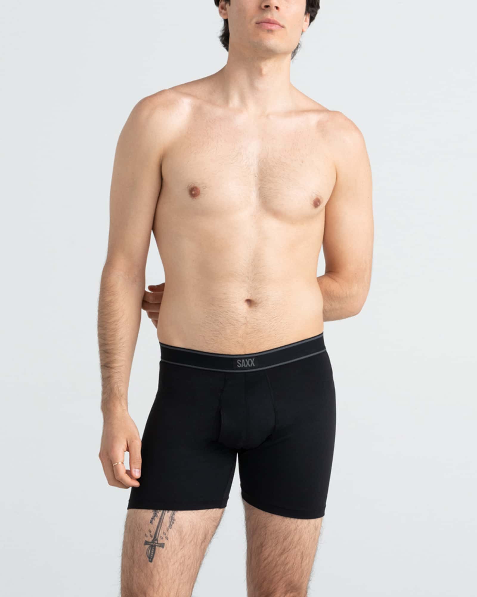 Front - Model wearing Daytripper Boxer Brief Fly 5Pk in Black