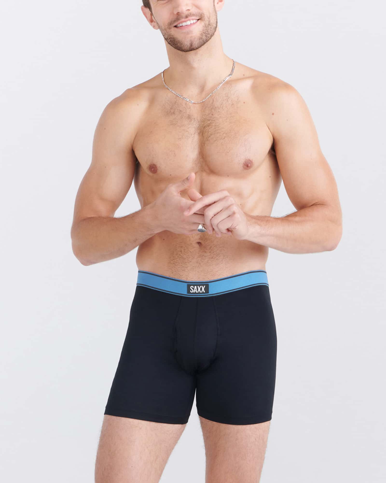 Front - Model wearing Daytripper Boxer Brief Fly 3Pk in Silver Lake/Cherry/Sport Blue Waistband