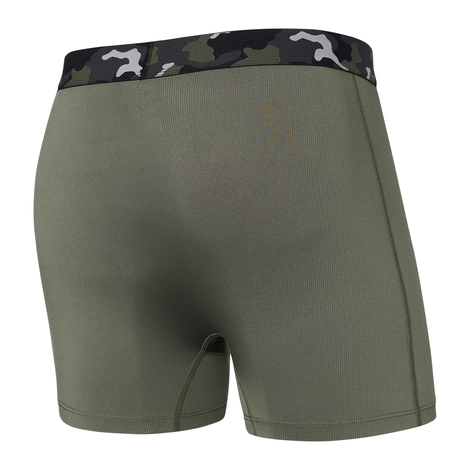 Back of Sport Mesh Boxer Brief Fly in Dusty Olive/Camo Waistband