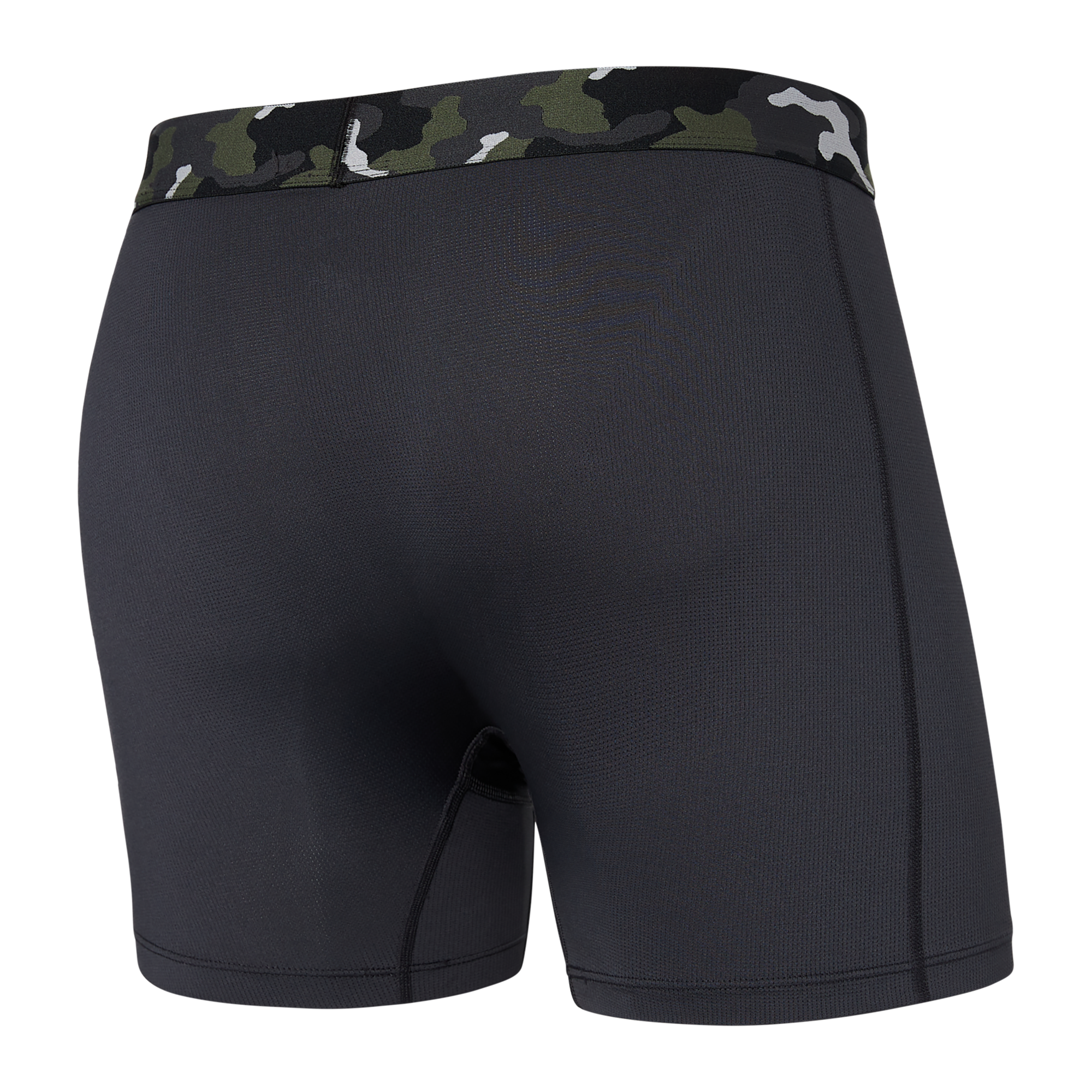 Back of Sport Mesh Boxer Brief Fly in Faded Black/Camo Waistband