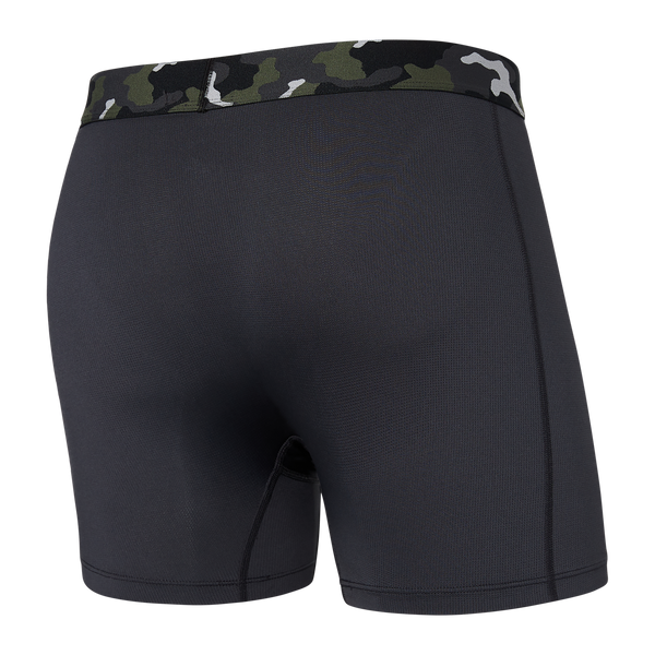 Back of Sport Mesh Boxer Brief Fly in Faded Black/Camo Waistband