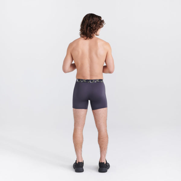 Back - Model wearing Sport Mesh Boxer Brief Fly in Faded Black/Camo Waistband