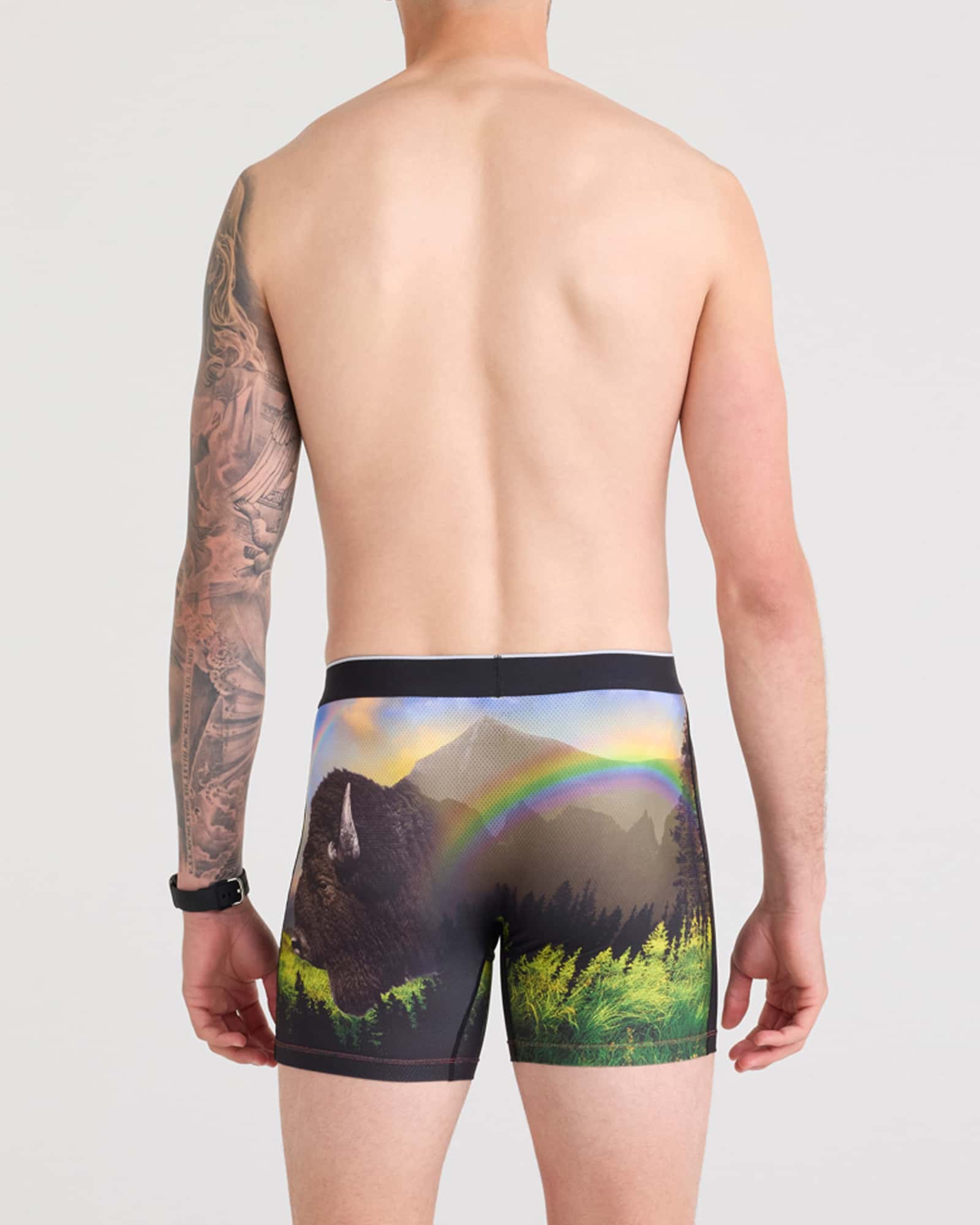 Back - Model wearing Volt Breathable Mesh Boxer Brief in Olympic Scale-Multi