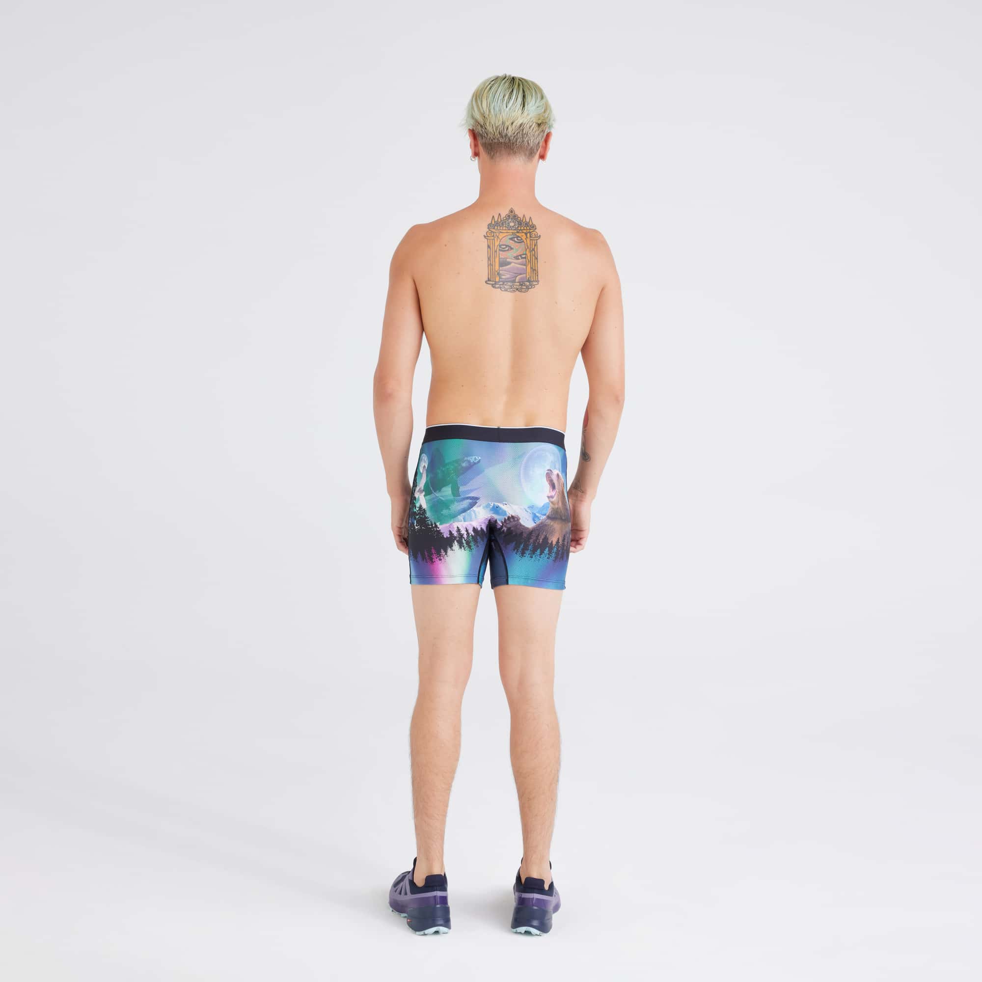 Back - Model wearing Volt Breathable Mesh Boxer Brief in Yukon And Beyond-Multi