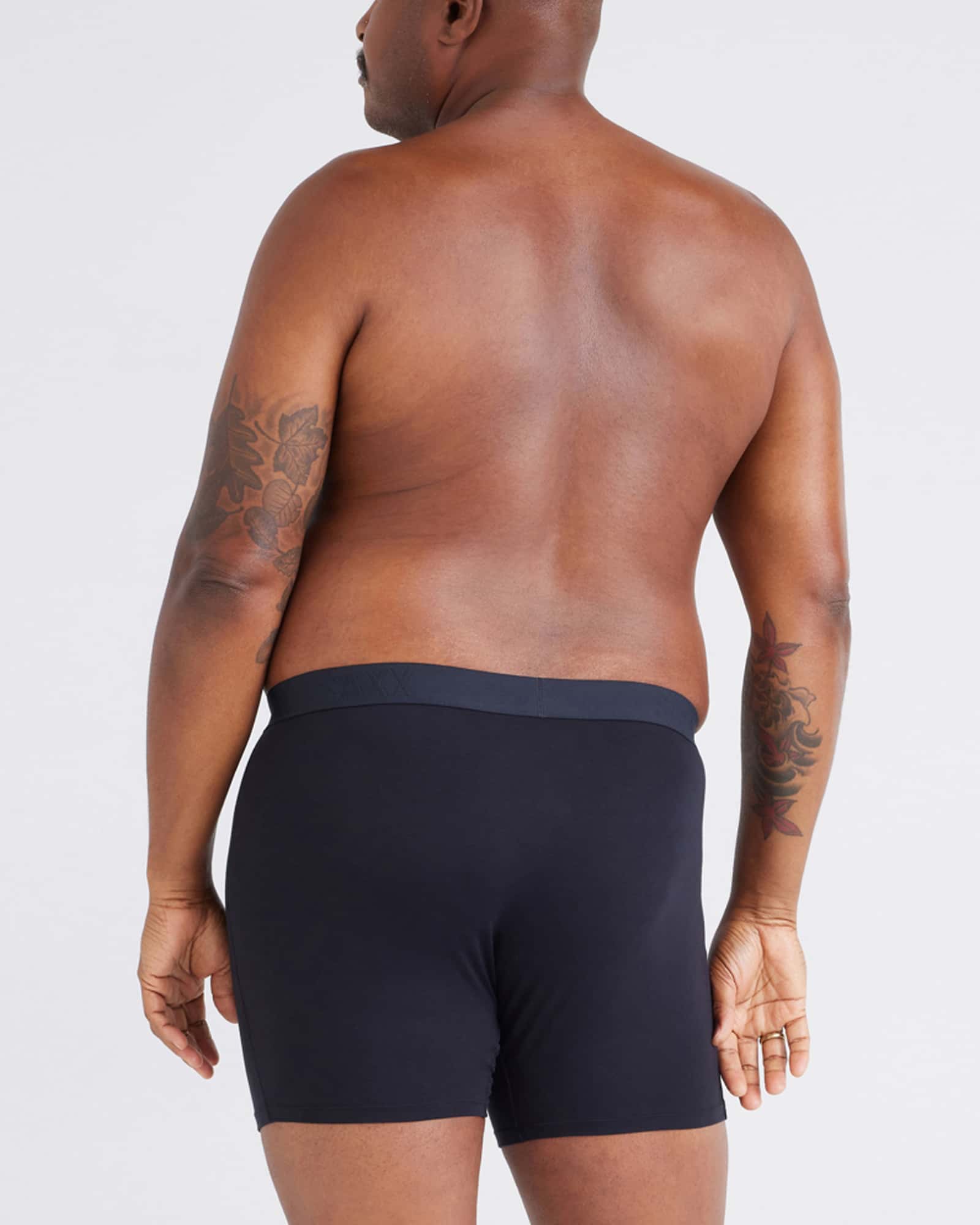 Back - Model wearing Ultra Super Soft Boxer Brief Fly 2Pk in Black/Grey