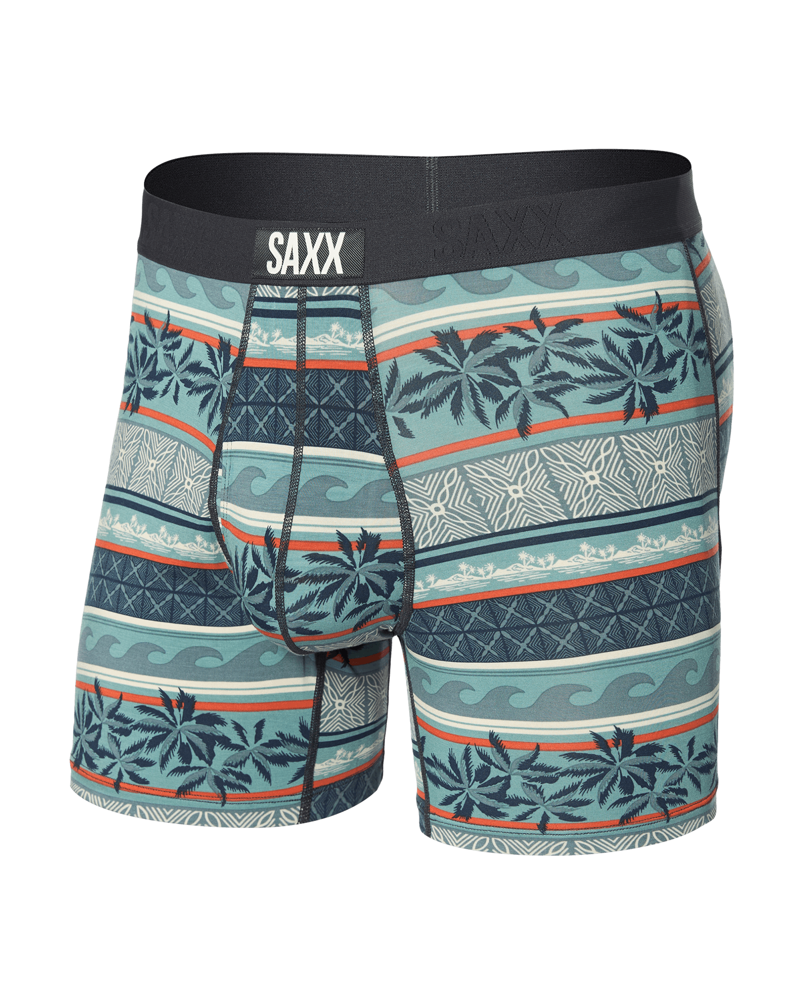 Front of Ultra Super Soft Boxer Brief Fly in Beach Shack Stripe-Teal