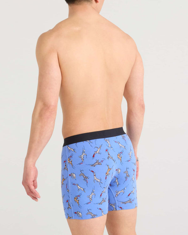 Back - Model wearing Ultra Super Soft Boxer Brief Fly in Disc Dogs-Sail Blue