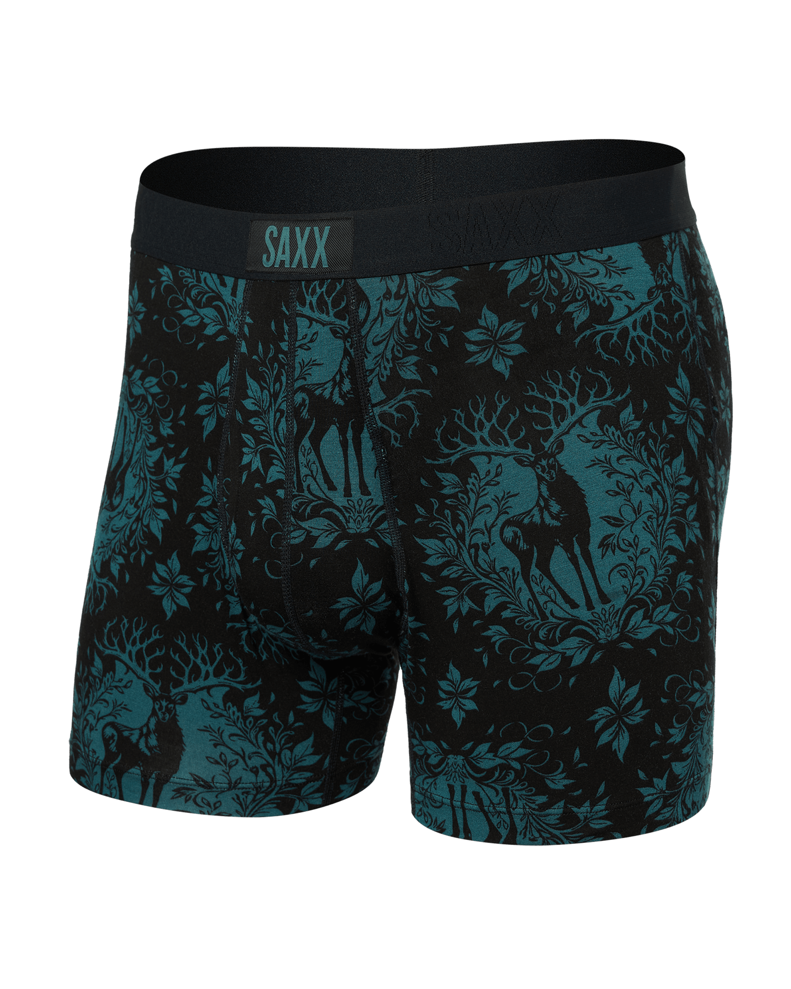 Front of Ultra Super Soft Boxer Brief in Deer Damask-Black