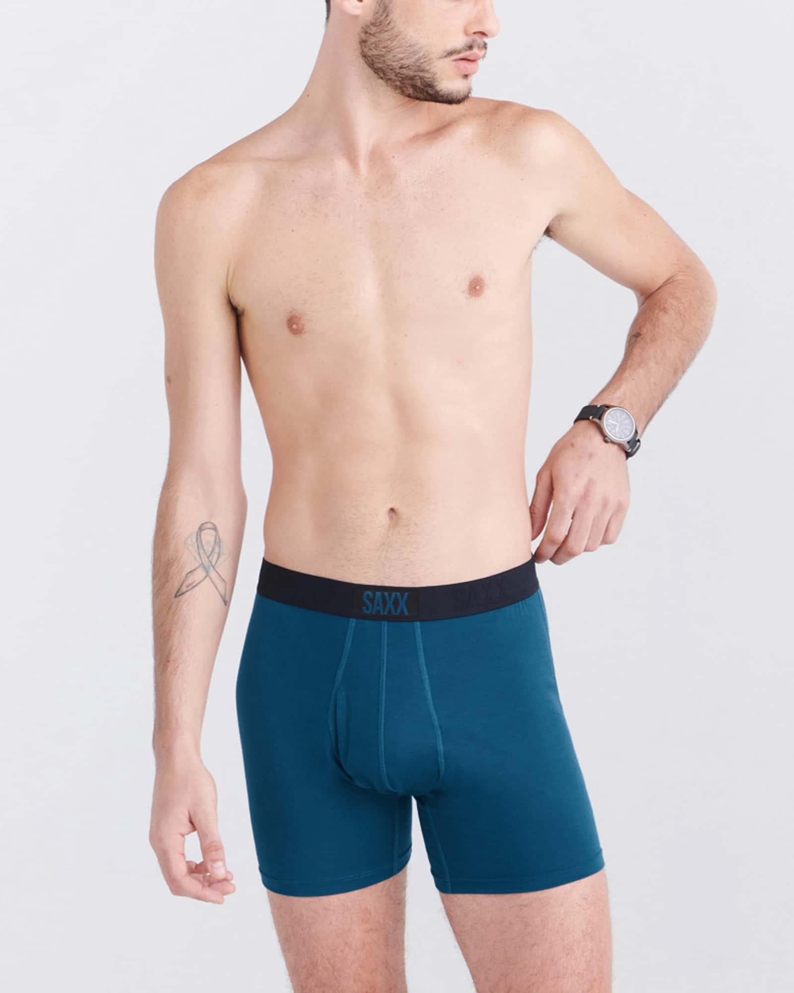 Front - Model wearing Ultra Super Soft Boxer Brief Fly in Deep Ocean