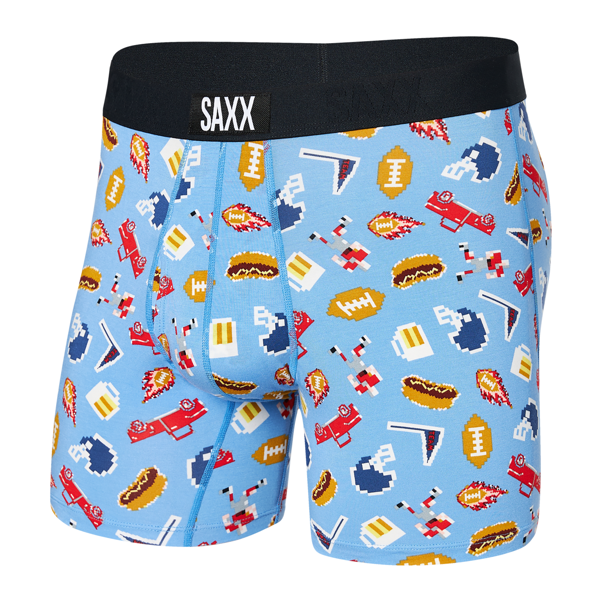 Front of Ultra Super Soft Boxer Brief Fly in Football Gamer- Blue