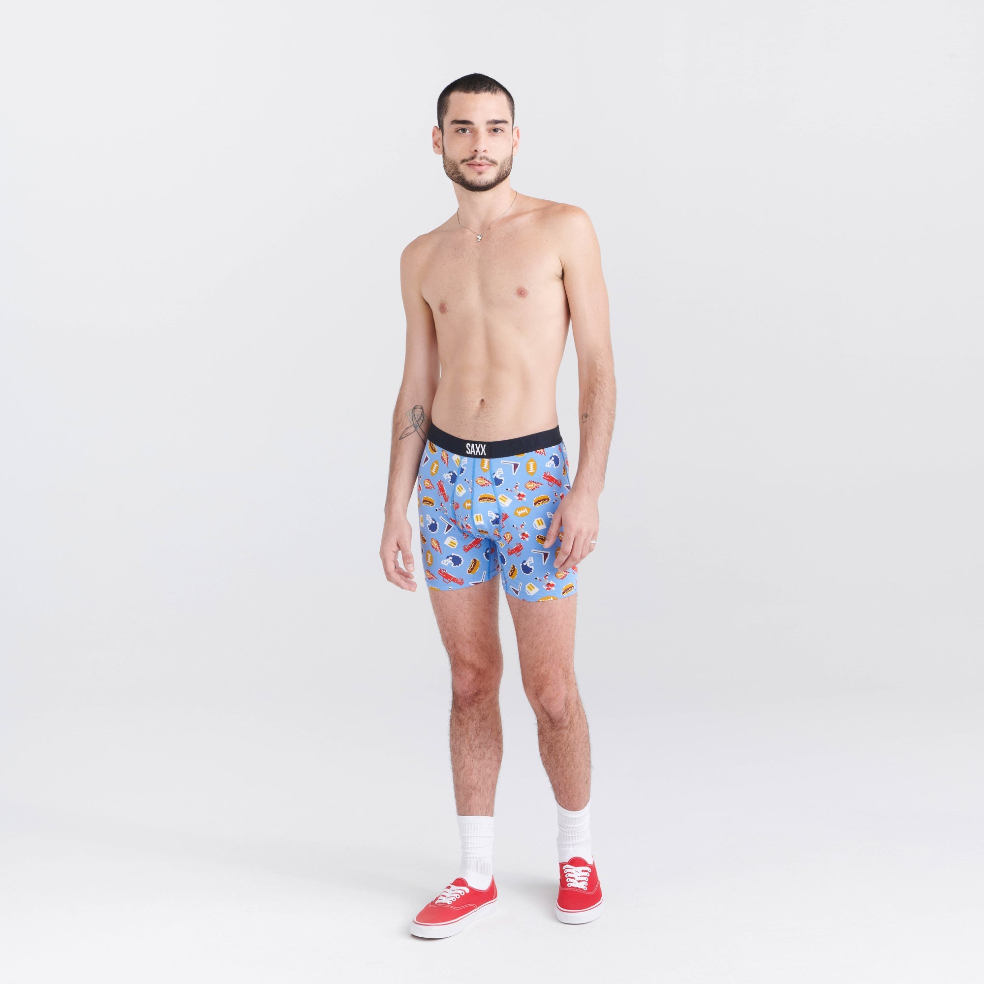 Front - Model wearing Ultra Super Soft Boxer Brief Fly in Football Gamer- Blue