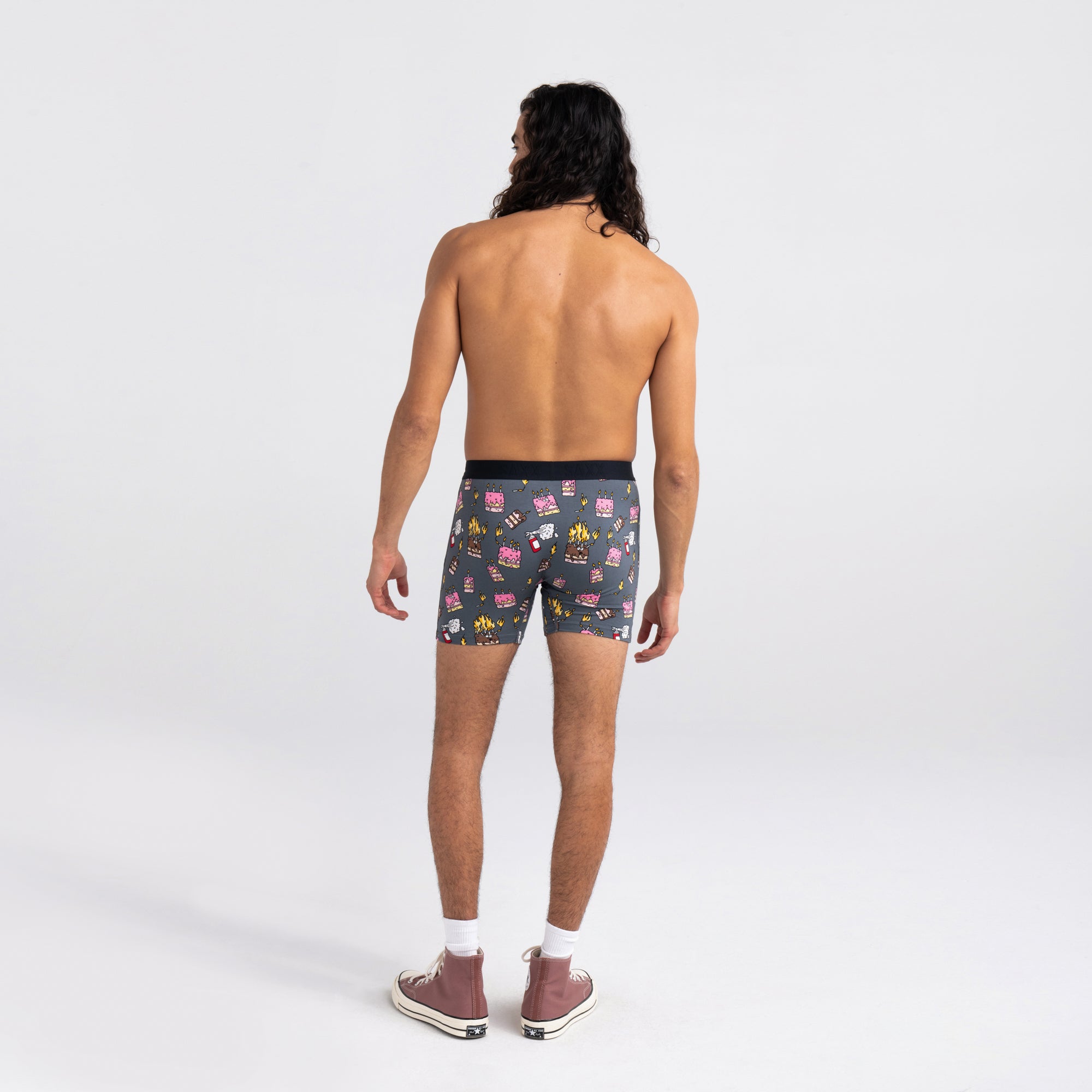 Back - Model wearing Ultra Super Soft Boxer Brief in Fired Up- Turbulence