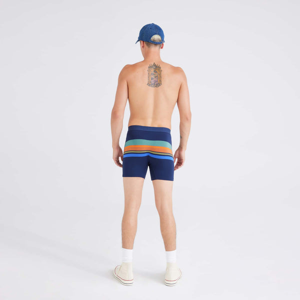 Back - Model wearing Ultra Super Soft Boxer Brief in League Stripe-Navy