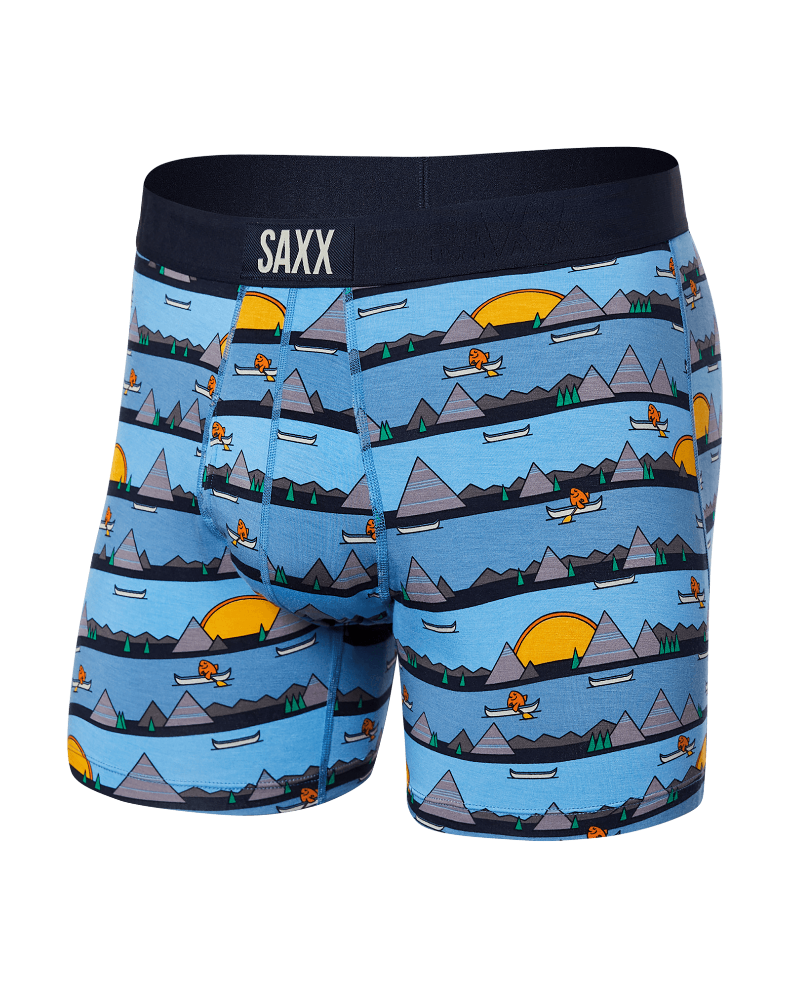 Front of Ultra Super Soft Boxer Brief Fly in Lazy River- Blue