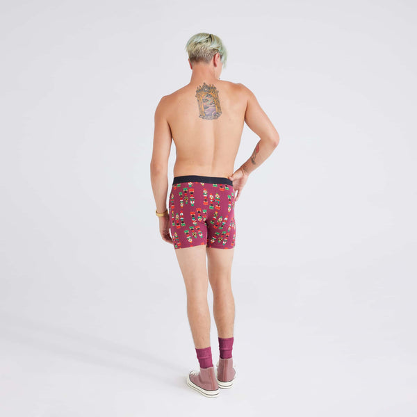 Back - Model wearing Ultra Super Soft Boxer Brief in Nutcracker-Merlot