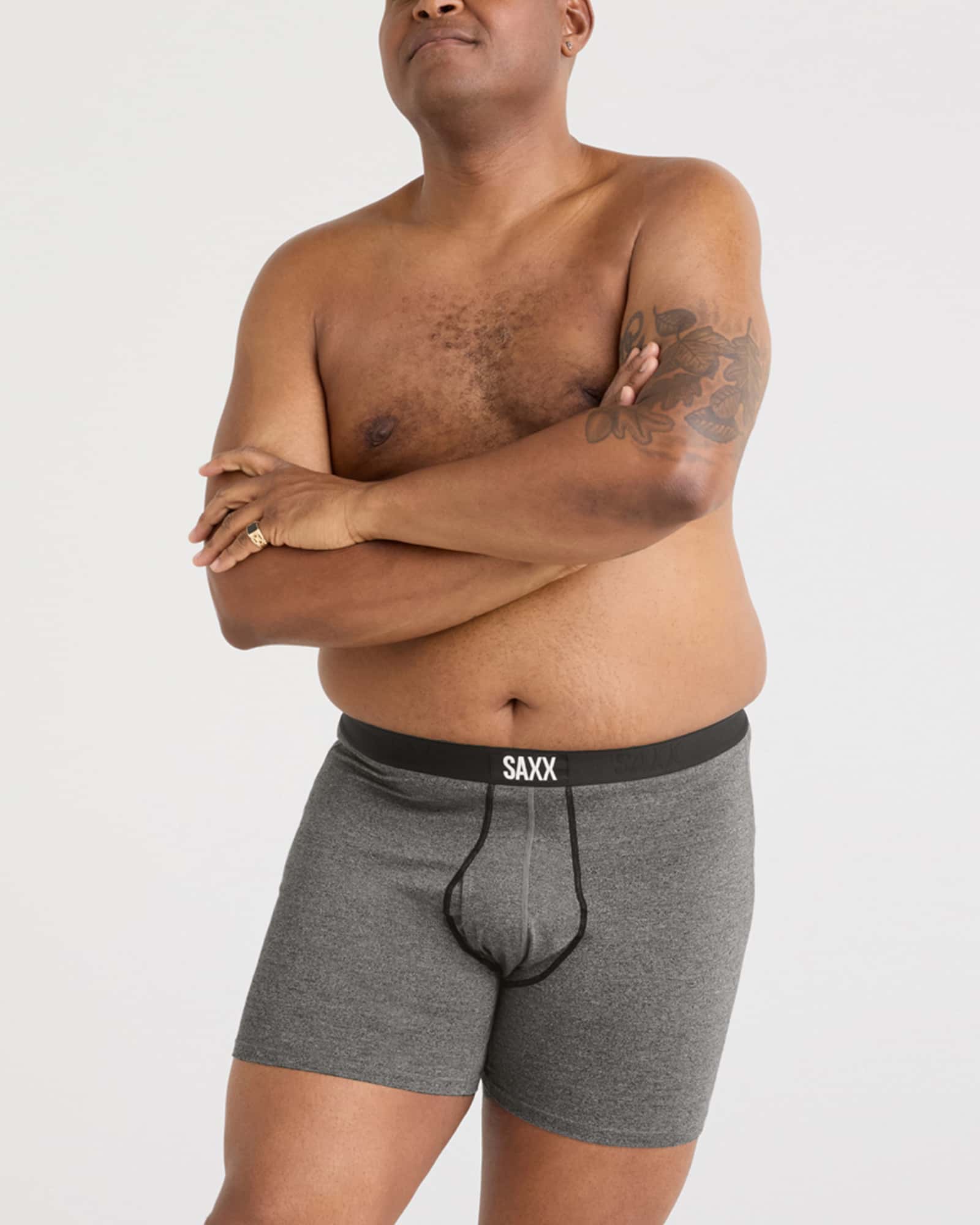 Front - Model wearing Ultra Super Soft Boxer Brief Fly 3Pk in Classic Ultra 18