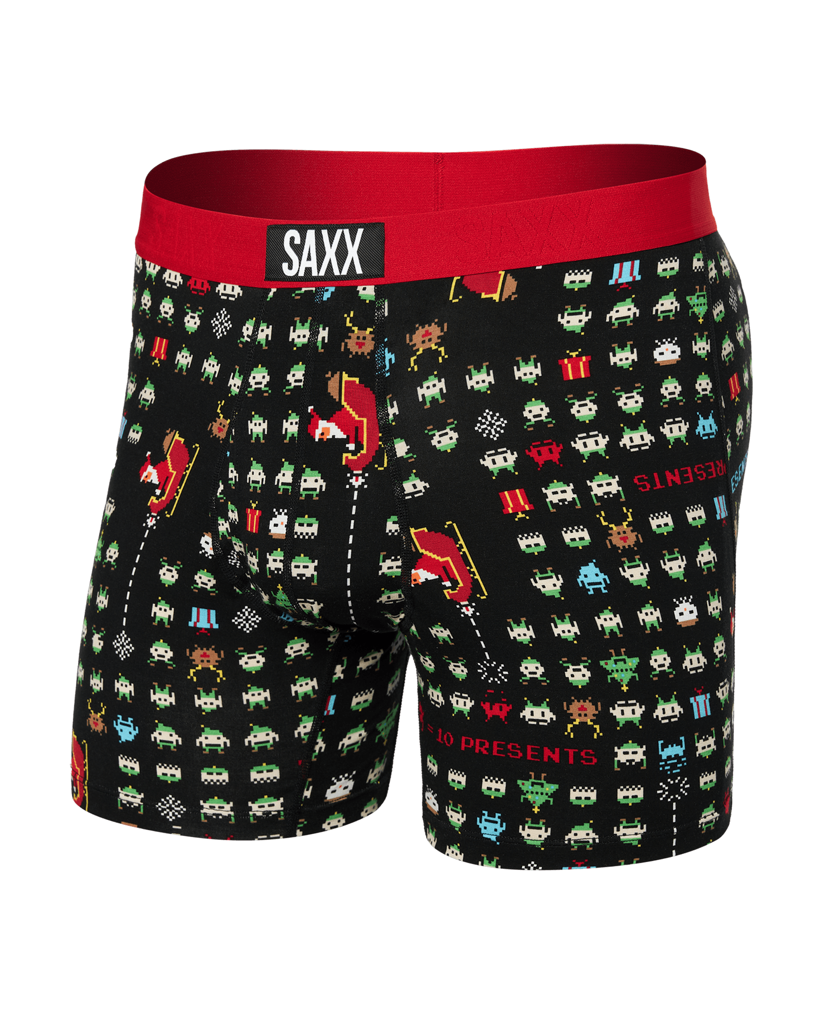 Front of Ultra Super Soft Boxer Brief in Sleigh Invaders-Black