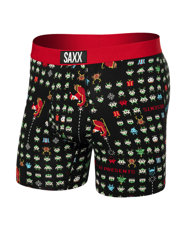 Front of Ultra Super Soft Boxer Brief in Sleigh Invaders-Black