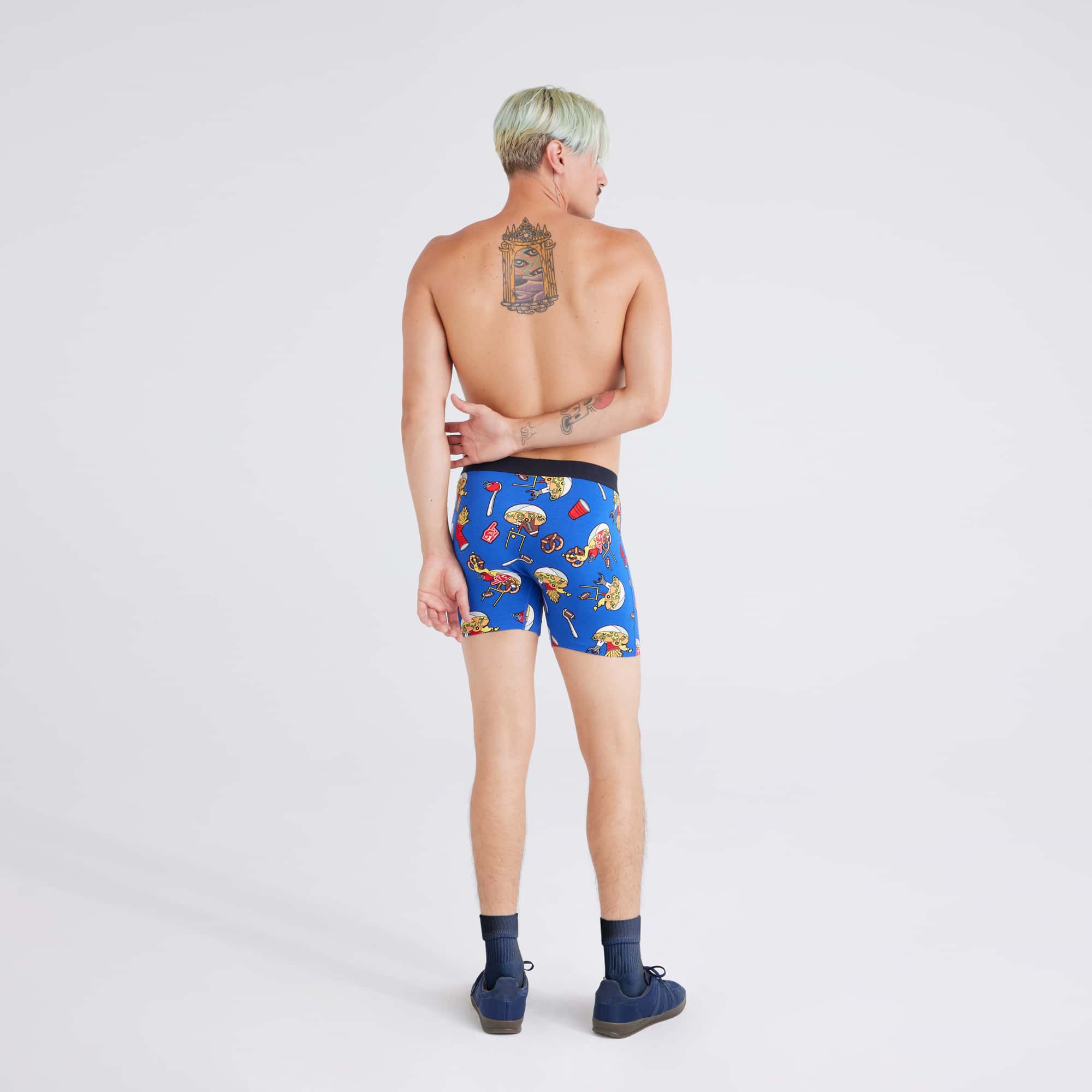 Back - Model wearing Ultra Super Soft Boxer Brief in Souper Bowl-Cobalt