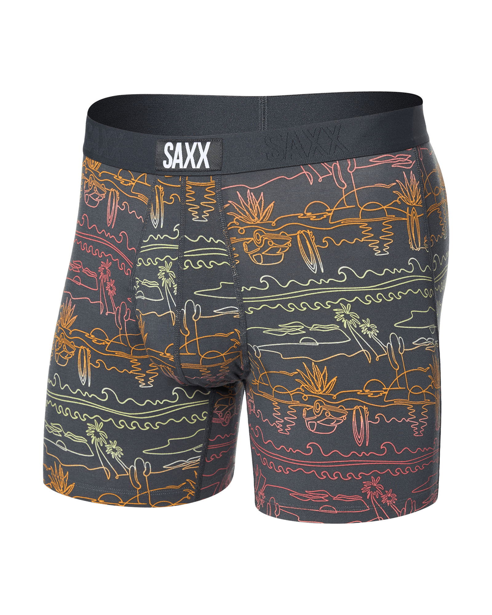 Front of Ultra Super Soft Boxer Brief Fly in Summer Roadtrip-Ebony