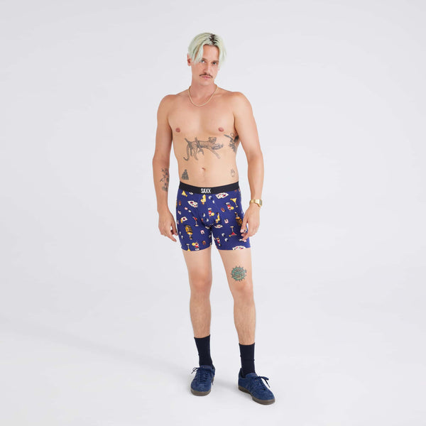 Front - Model wearing  Ultra Super Soft Boxer Brief in Vice Squad- Astro Blue