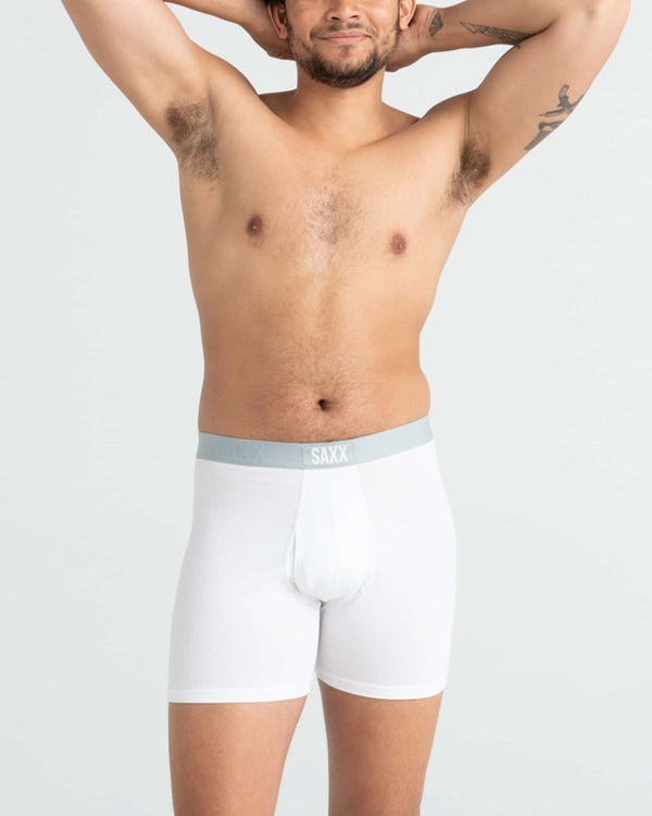 Front - Model wearing Ultra Super Soft Boxer Brief Fly in White