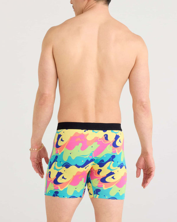 Back - Model wearing Ultra Super Soft Boxer Brief Fly in Yes To That-Multi