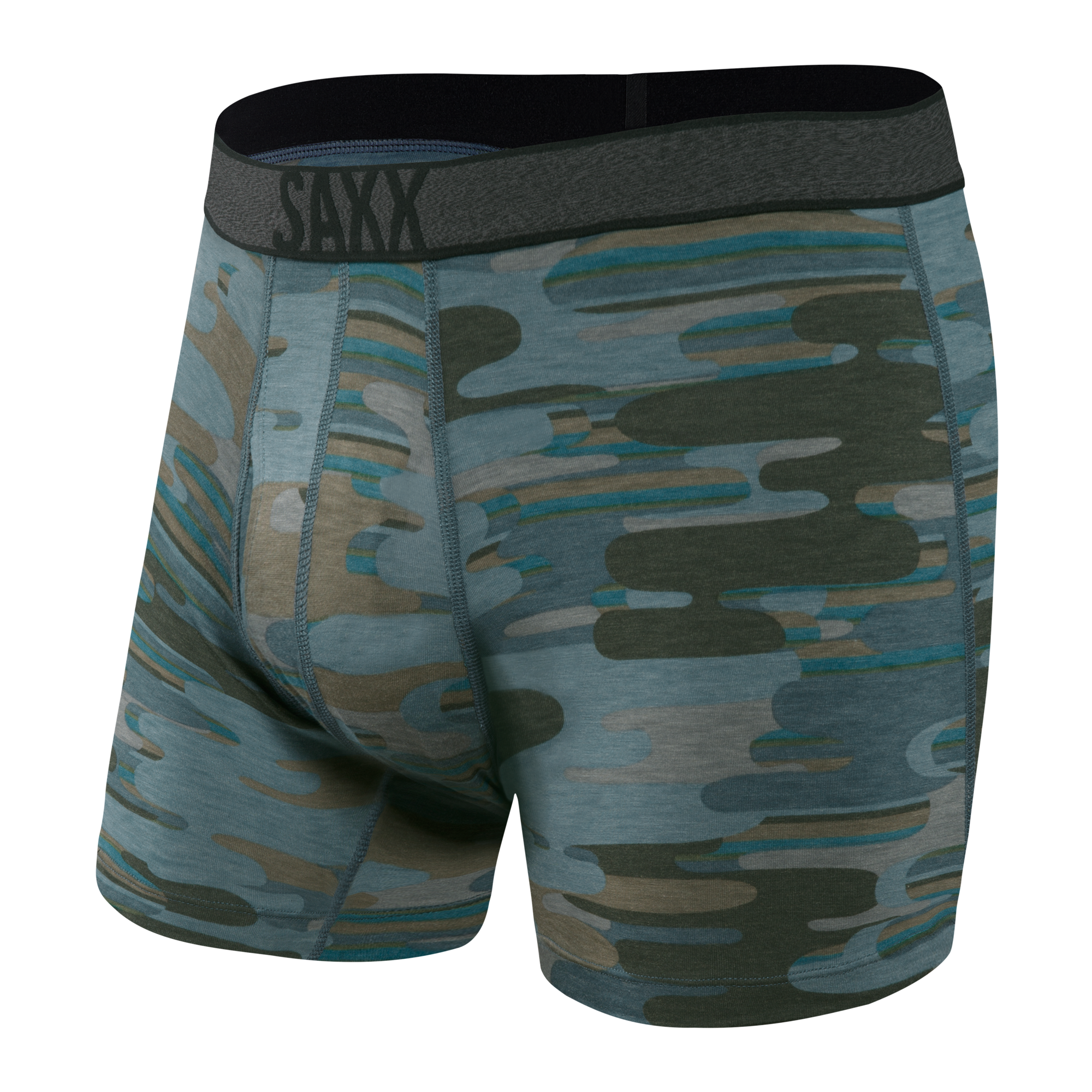 Front of Viewfinder Baselayer Boxer Brief Fly in Blue Up in Smoke Camo