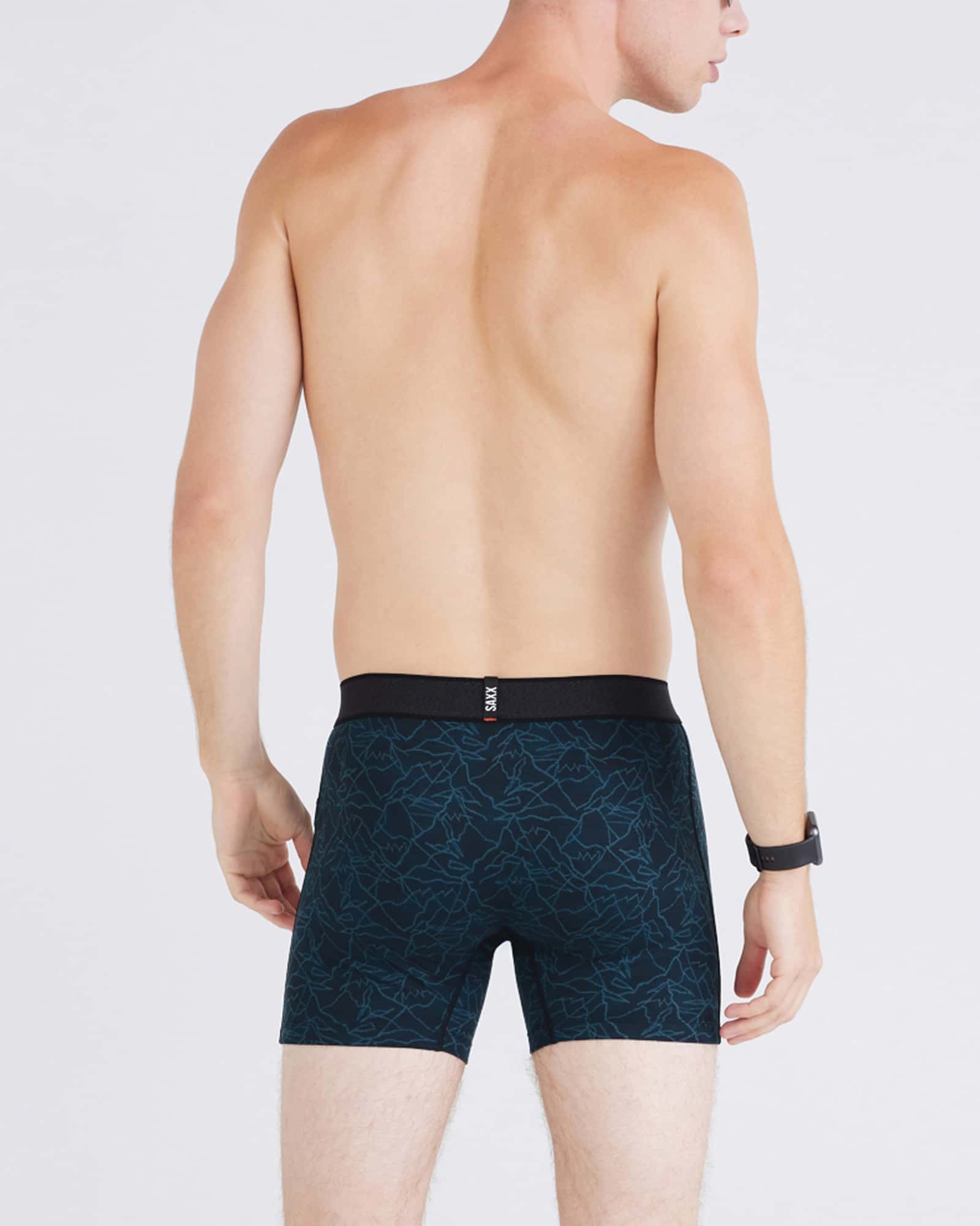 Back - Model wearing Roast Master Mid-Weight Boxer Brief Fly in Sketchy Mountain-Teal