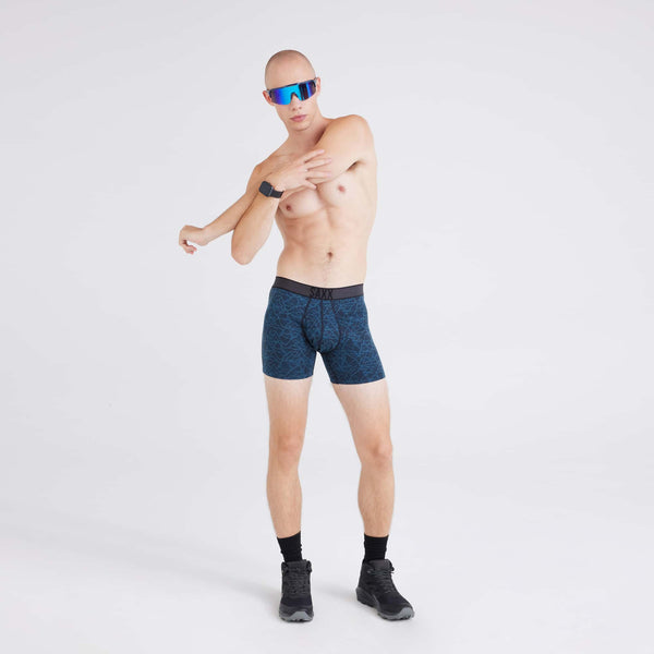 Front - Model wearing  Roast Master Baselayer Mid-Weight Boxer Brief in Sketchy Mountain-Teal