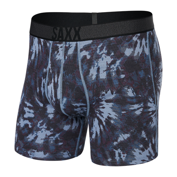 Front of Roast Master Mid-Weight Boxer Brief Fly in Snowburst Tie-Dye- Grey