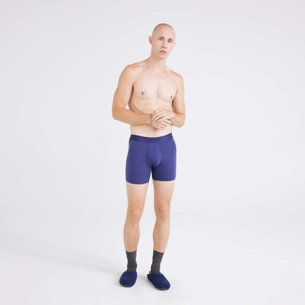 Front - Model wearing  Droptemp® Cooling Cotton Boxer Brief in Astro Blue Heather