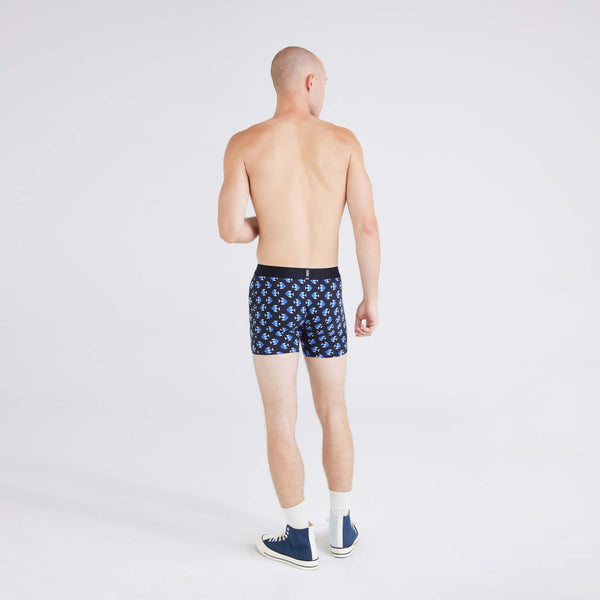 Back - Model wearing Droptemp® Cooling Cotton Boxer Brief in Aquatic Check-Black