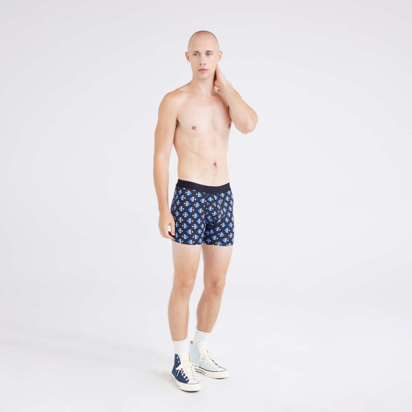 Front - Model wearing  Droptemp® Cooling Cotton Boxer Brief in Aquatic Check-Black