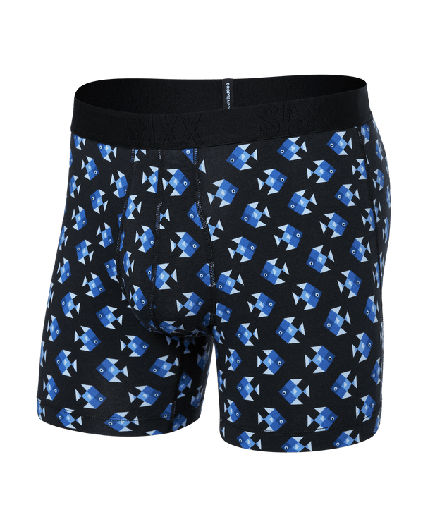 Front of Droptemp® Cooling Cotton Boxer Brief in Aquatic Check-Black