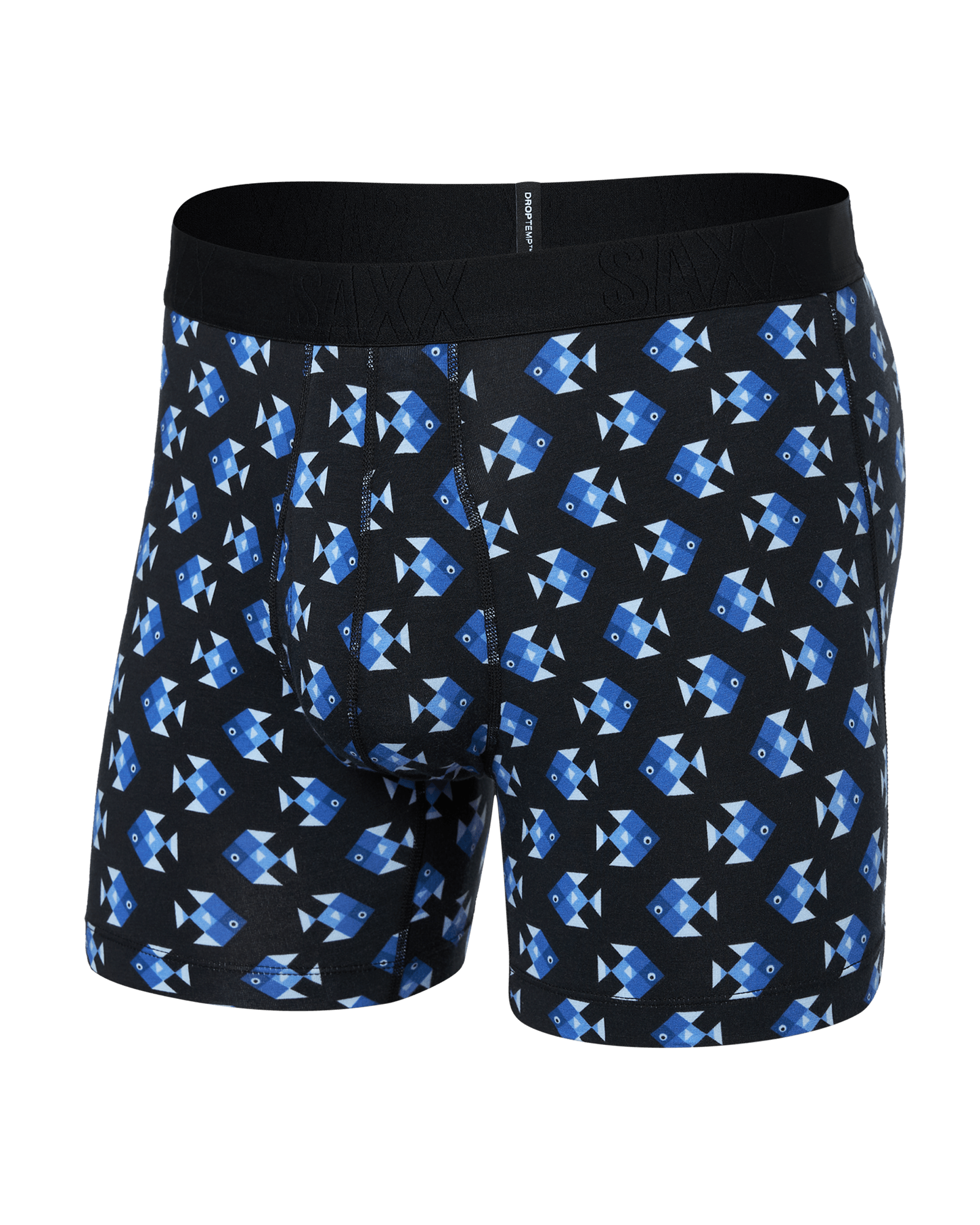 Front of Droptemp Cooling Cotton Boxer Brief in Aquatic Check-Black