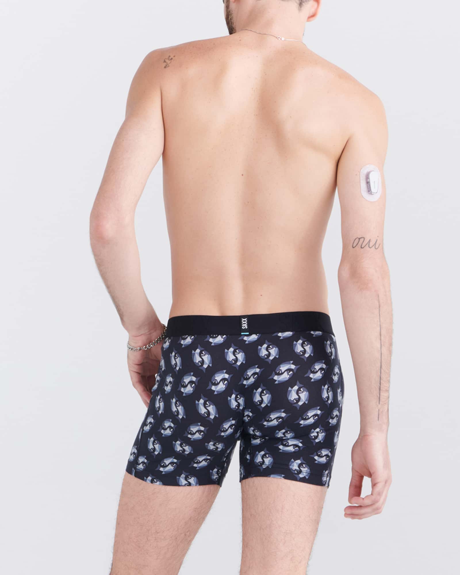 Back - Model wearing Droptemp Cooling Cotton Boxer Brief Fly 2Pk in Angler Wrangler/Dark Grey Heather